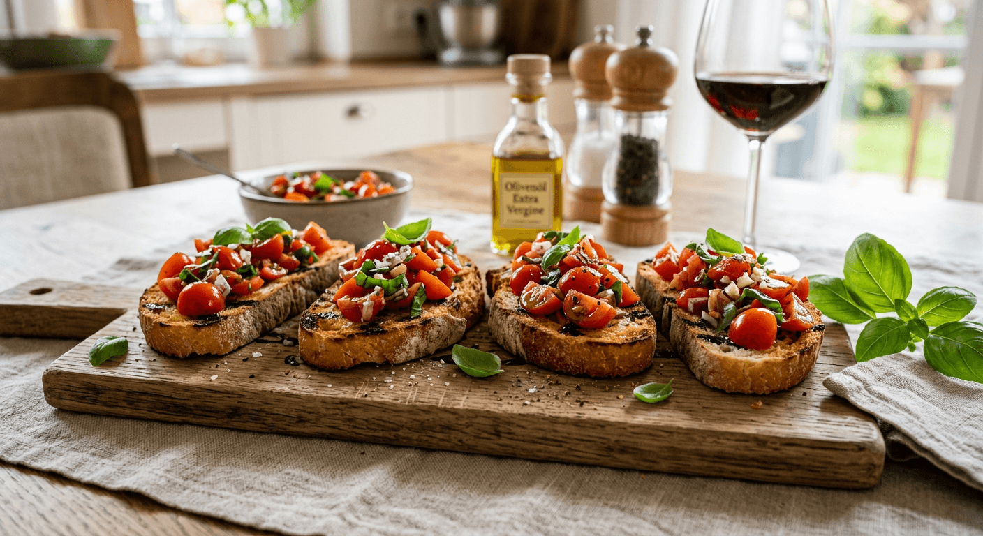 Bruschetta mit Tomate, Basilikum und Fuente Ribera
